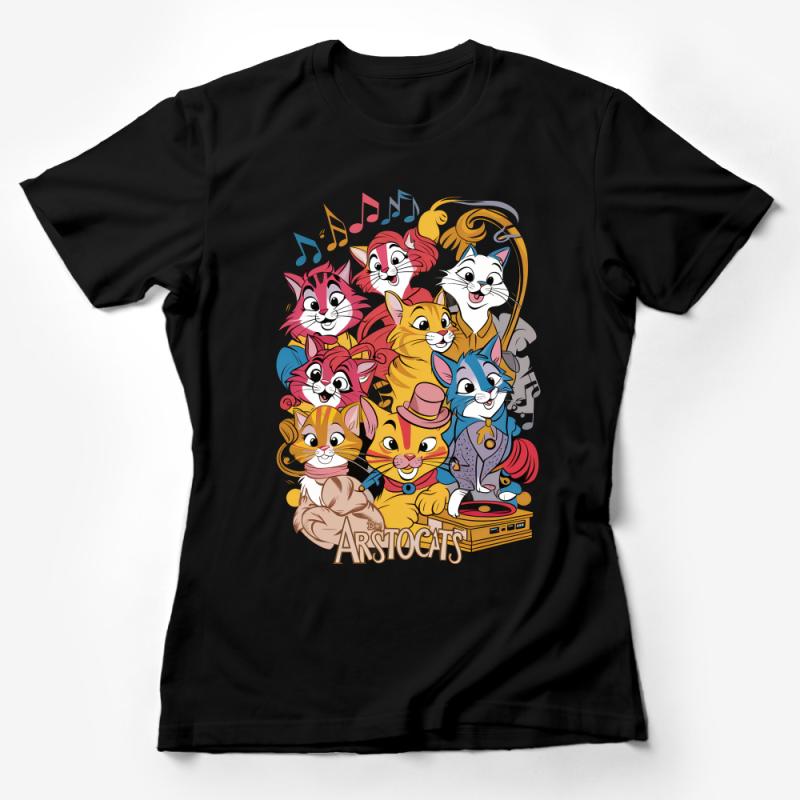 Colorful Aristocats T-Shirt, Disney Cat Characters Tee, Musical Feline Family, Unisex Kids and Adult Sizes Female T-Shirt