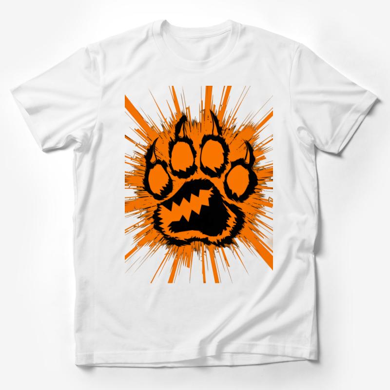 Orange Monster Paw Print Burst Graphic Tee, Unisex T-Shirt for Halloween and Casual Wear Male T-Shirt