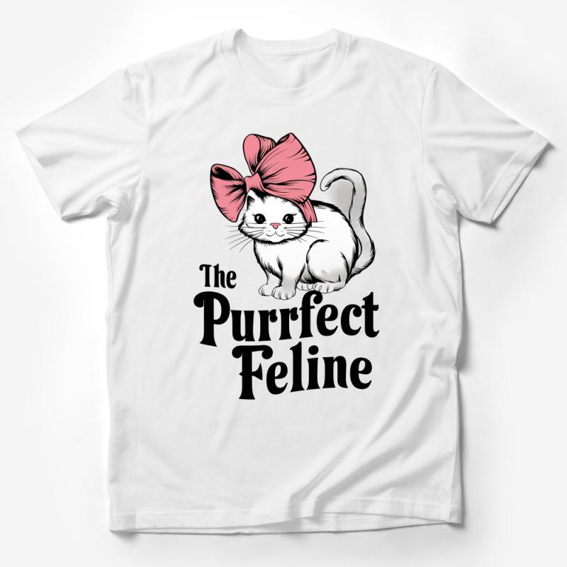 Cute Cat T-Shirt with Pink Bow, The Purrfect Feline Graphic Tee, Women's Fashion, Cat Lover Gift, Casual Wear Male T-Shirt