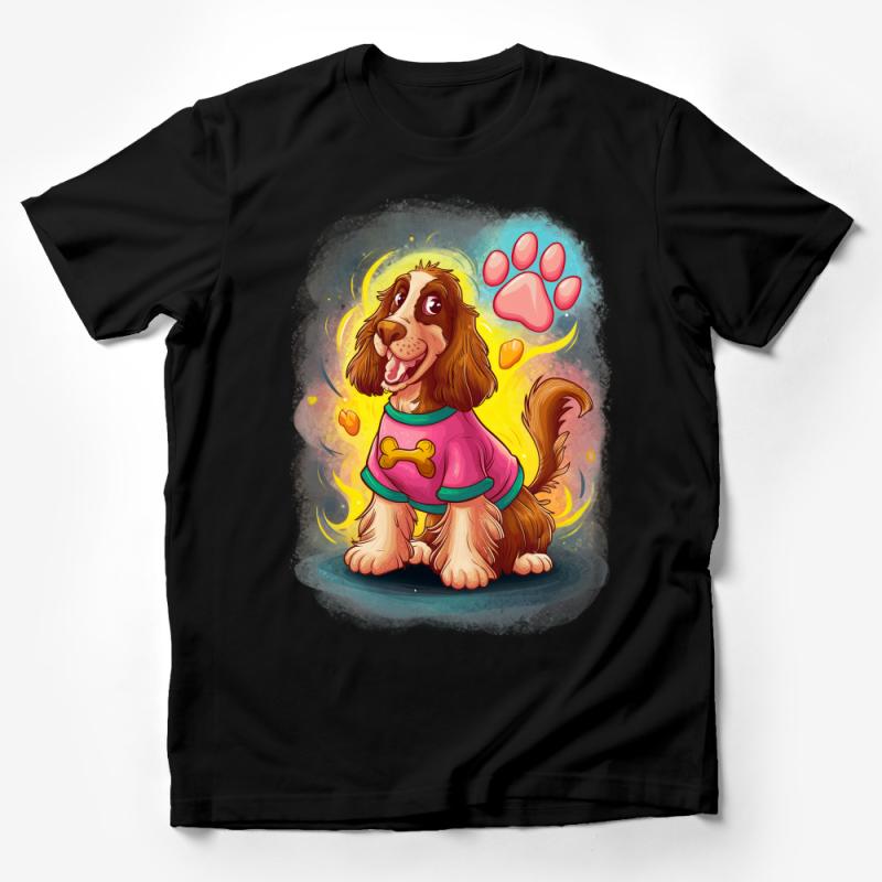 Cute Cartoon Dog T-Shirt, Colorful Pup Graphic Tee, Kids and Adults Casual Wear, Animal Lover Gift, Soft Cotton Comfort, Unisex Apparel Male T-Shirt