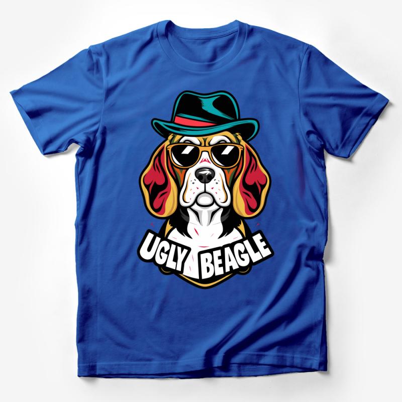 Ugly Beagle T-Shirt, Funny Dog Tee, Cool Hipster Beagle with Sunglasses and Hat, Unisex Graphic Shirt, Casual Streetwear, Pet Lover Gift Male T-Shirt