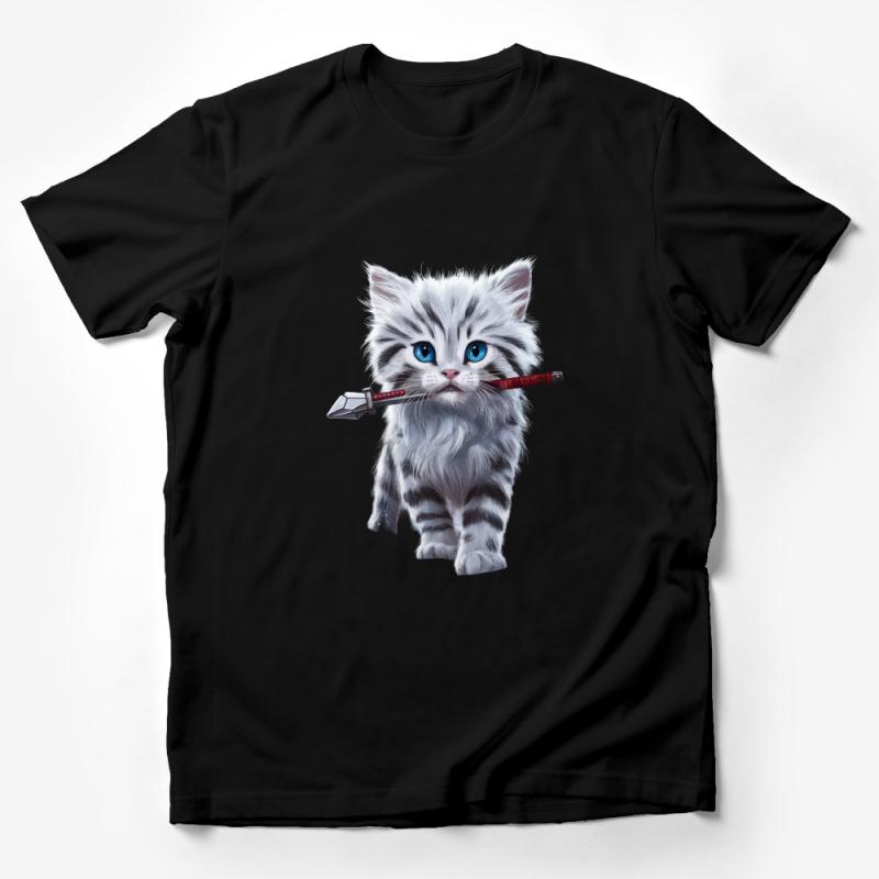 Cute Kitten Samurai T-Shirt, Japanese Warrior Cat Tee, Kids and Adults Casual Wear, Unique Feline Graphic Shirt, Gift for Cat Lovers Male T-Shirt