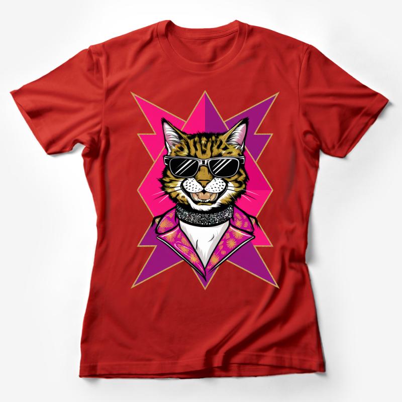 Cool Cat T-Shirt, Funky Feline with Sunglasses, Retro Style Tee, Unisex Graphic Shirt for Cat Lovers, Hipster Kitty Top Female T-Shirt