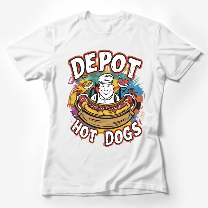 Colorful Hot Dog Depot Graphic Tee, Unisex Street Food T-Shirt, Casual Dining Tee, Urban Style Hotdog Lover Shirt, Gift Idea Female T-Shirt