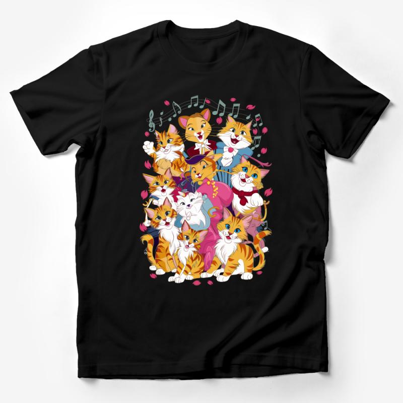 Musical Cats T-Shirt, Cute Cartoon Cat Band Tee, Funny Kittens with Instruments, Cat Lover Gift, Casual Unisex Shirt Male T-Shirt