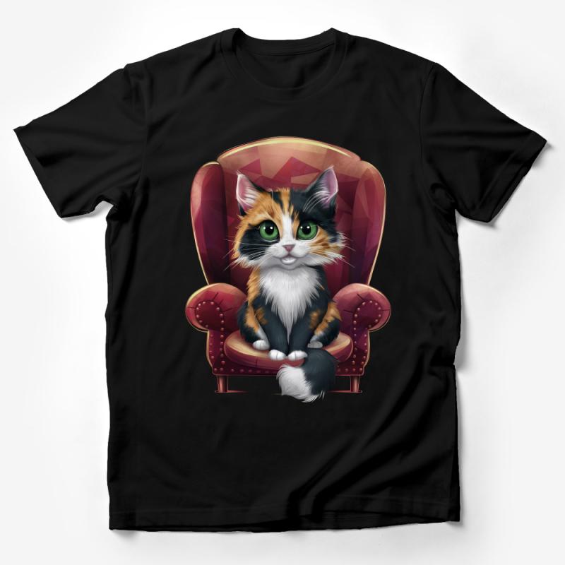 Vibrant Calico Cat T-Shirt, Cute Feline Graphic Tee, Comfy Casual Pet Lover Shirt, Soft Cotton Unisex Apparel, Unique Gift Male T-Shirt