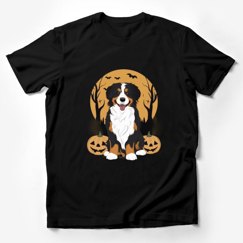 Halloween Bernese Mountain Dog T-Shirt, Cute Dog Lover Tee, Spooky Pumpkin Graphic Shirt, Unisex Fall Apparel, Pet Owner Gift Idea Male T-Shirt