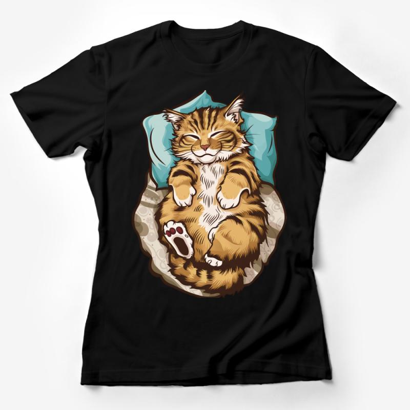 Cute Cat T-Shirt, Sleepy Tabby Cat Graphic Tee, Animal Lover Casual Cotton Shirt, Unisex Kitten Illustration Top, Pet Owner Gift Idea Female T-Shirt