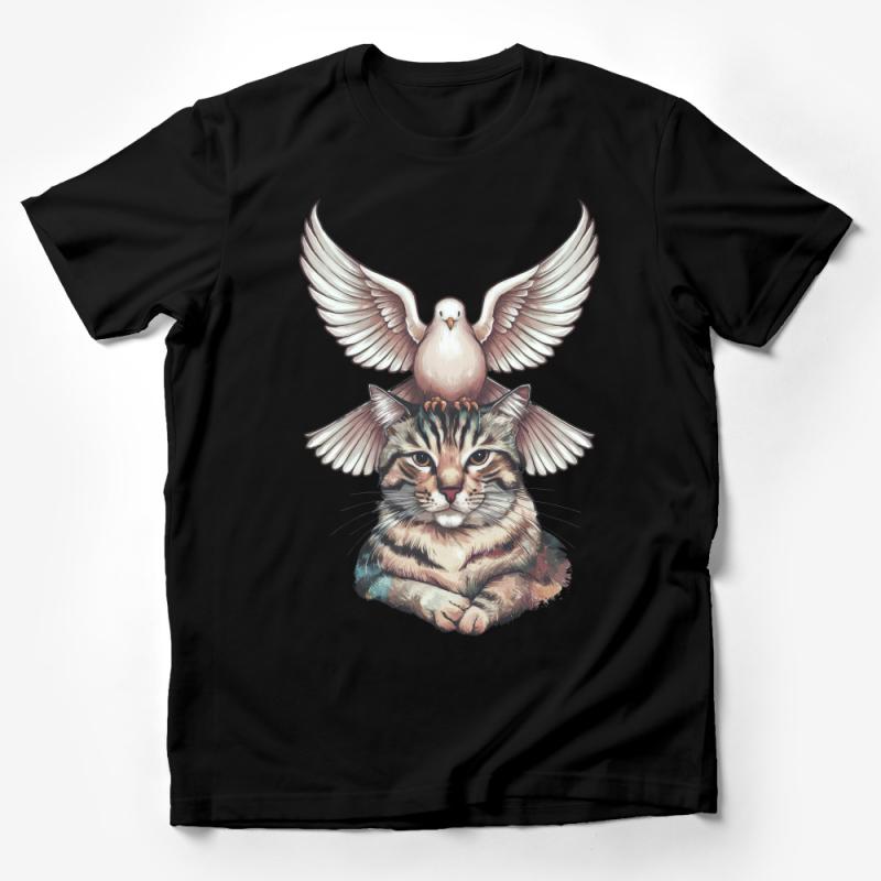 Unique Cat and Bird Graphic Tee, Whimsical Animal T-Shirt, Unisex Adult Clothing, Nature Inspired Artistic Shirt, Gift for Pet Lovers Male T-Shirt