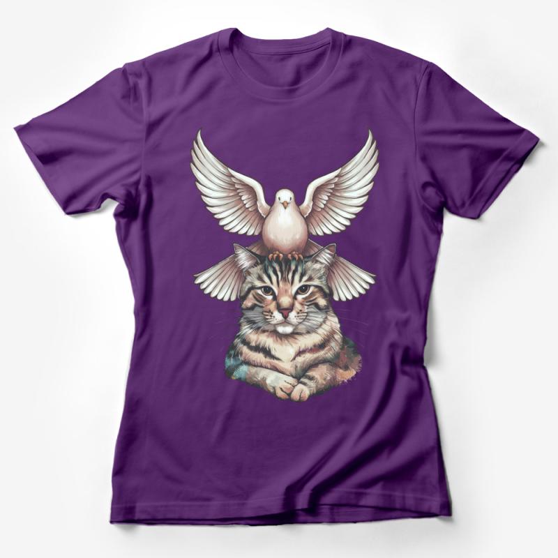 Unique Cat and Bird Graphic Tee, Whimsical Animal T-Shirt, Unisex Adult Clothing, Nature Inspired Artistic Shirt, Gift for Pet Lovers Female T-Shirt