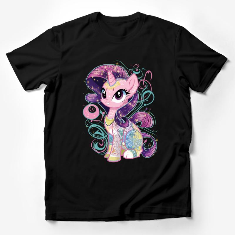 Magical Unicorn T-Shirt, Cute Fantasy Creature Tee, Sparkly Space Theme Kids Shirt, Pink and Purple Girls Top, Whimsical Gift Idea Male T-Shirt