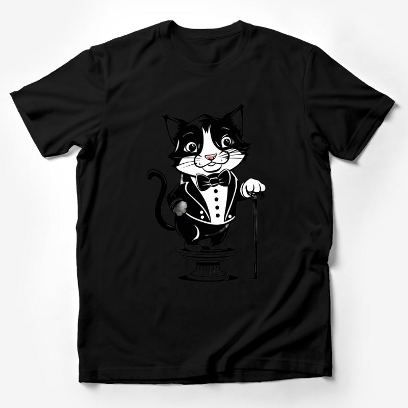 Elegant Cat in Tuxedo T-Shirt, Fancy Dress Cat Tee, Classy Kitty Shirt, Cartoon Cat Lover Gift, Unique Feline Fashion Top Male T-Shirt