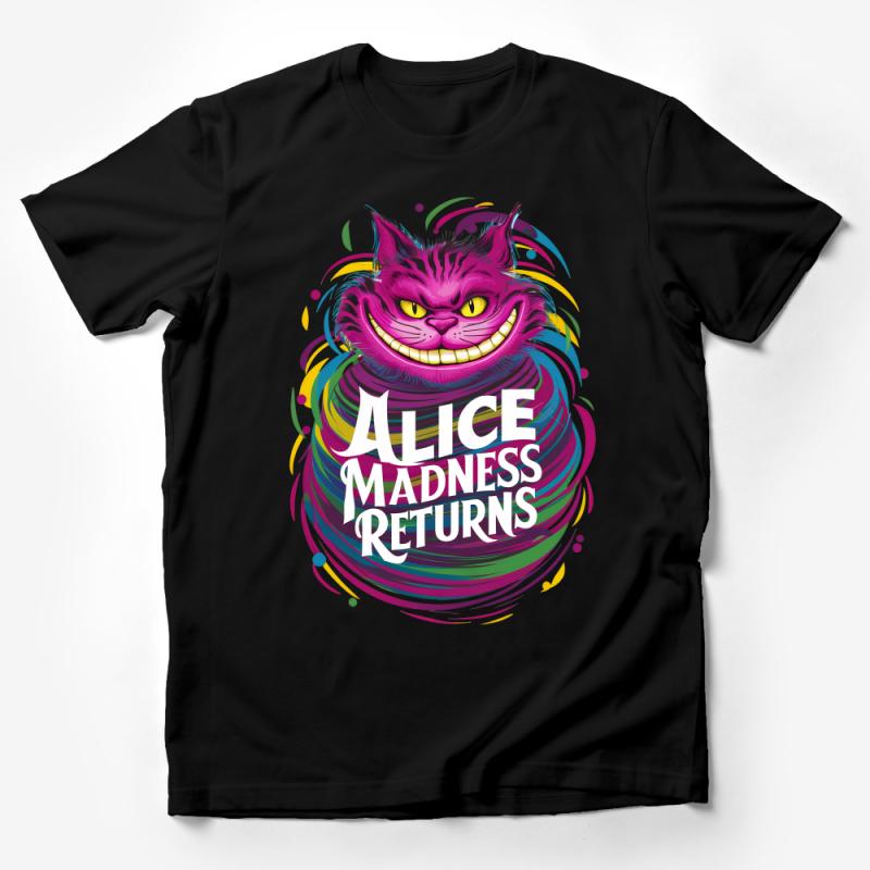 Colorful Alice Madness Returns Cheshire Cat Graphic Tee, Unisex Fantasy T-Shirt, Vibrant Art Print Top, Casual Wear Male T-Shirt