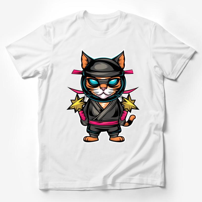 Ninja Cat T-Shirt, Cute Martial Arts Kitty Graphic Tee, Cartoon Cat Lover Gift, Unisex Ninja Kitten Shirt Male T-Shirt