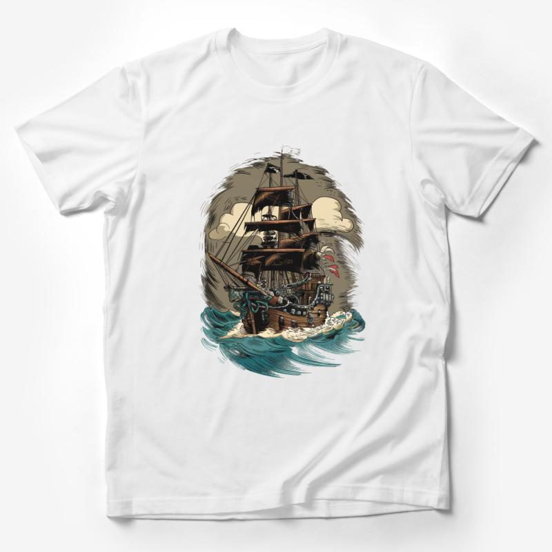 Vintage Pirate Ship T-Shirt, Nautical Adventure Graphic Tee, Ocean Explorer Unisex Shirt, Gift for Sailors and Travelers Male T-Shirt