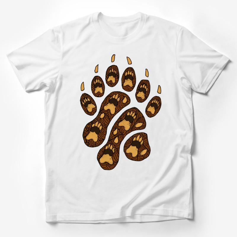 Wild Animal Paw Print T-Shirt, Nature Inspired Graphic Tee, Unisex Brown Footprint Shirt for Animal Lovers Male T-Shirt