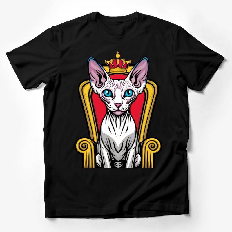 Regal Sphynx Cat T-Shirt, Royal Cat with Crown Graphic Tee, Unisex Feline Lover Casual Wear, Unique Animal Art Shirt Male T-Shirt