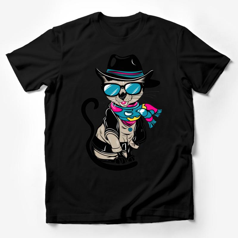 Cool Cat T-Shirt, Stylish Hipster Cat with Sunglasses, Funny Cartoon Cat Tee, Unisex Graphic Tees, Cat Lover Gift Male T-Shirt