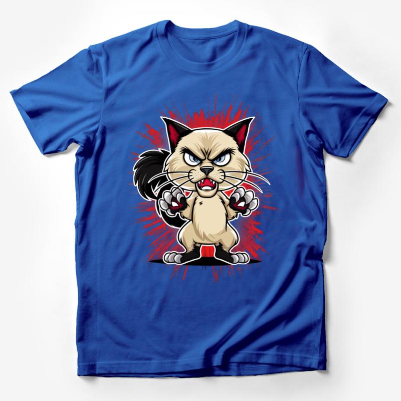 Angry Cat Cartoon T-Shirt, Funny Cat Lover Tee, Cool Feline Graphic Shirt, Unisex Adult Clothing Gift Male T-Shirt