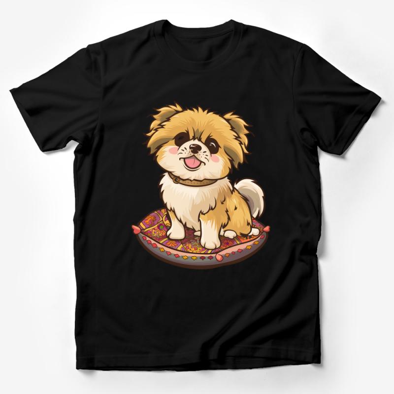 Cute Pomeranian Puppy Cartoon T-Shirt, Adorable Dog Lover Gift, Soft Comfy Unisex Tee, Pet Illustration Apparel for All Ages Male T-Shirt