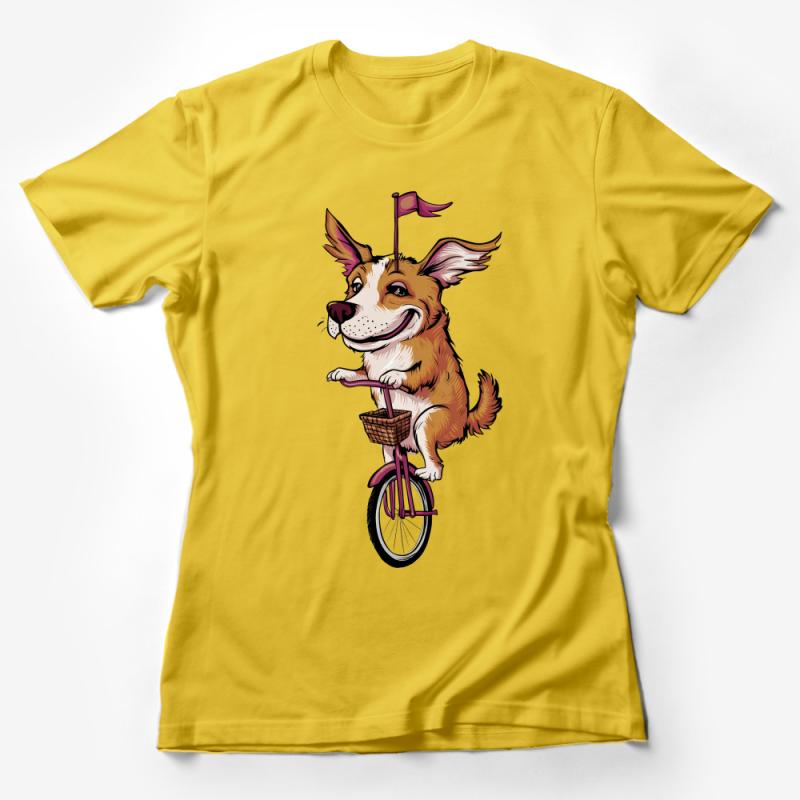 Corgi Riding Bicycle T-Shirt, Cute Dog Illustration Tee, Unisex Cartoon Style Shirt, Pet Lover Gift Idea, Unique Graphic Top Female T-Shirt