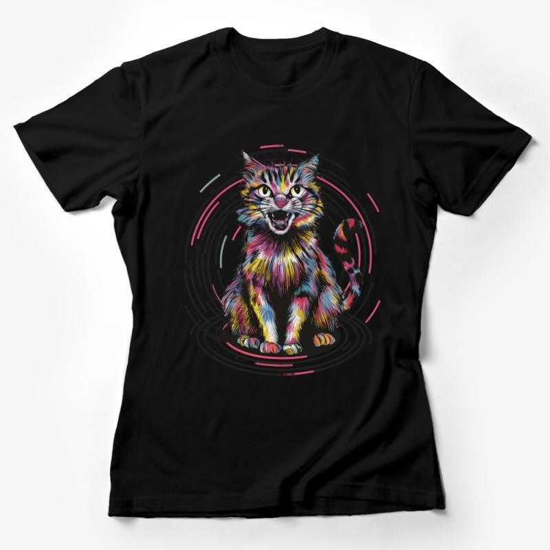 Colorful Psychedelic Cat T-Shirt, Funky Feline Graphic Tee Unisex, Whimsical Cat Lover Gift, Vibrant Artistic Shirt Female T-Shirt