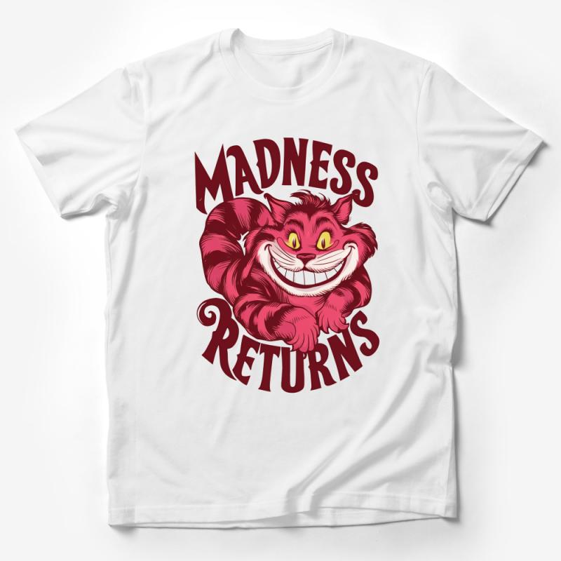 Cheshire Cat Madness Returns T-Shirt, Alice in Wonderland Fan Tee, Unisex Fantasy Graphic Shirt, Unique Gift for Book Lovers Male T-Shirt