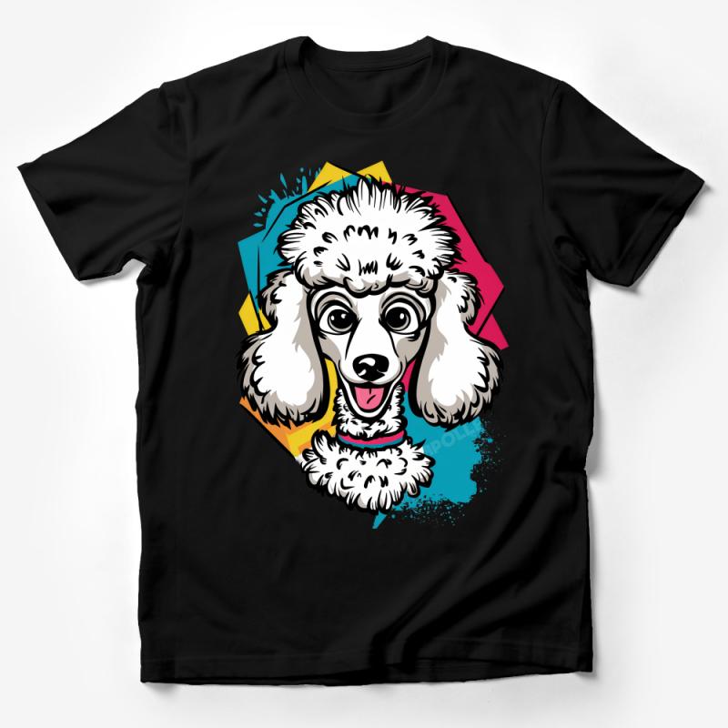 Colorful Poodle Dog T-Shirt, Fun Cartoon Poodle Lover Tee, Vibrant Pet Owner Gift, Unisex Graphic Shirt, Casual Wear Male T-Shirt