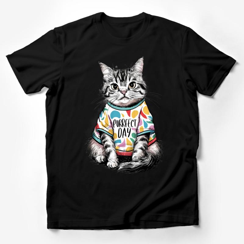 Cat Graphic Tee, Purrfect Day Slogan, Colorful Pet Illustration, Casual Feline Shirt, Unisex Cotton T-Shirt, Cat Lover Gift Idea Male T-Shirt