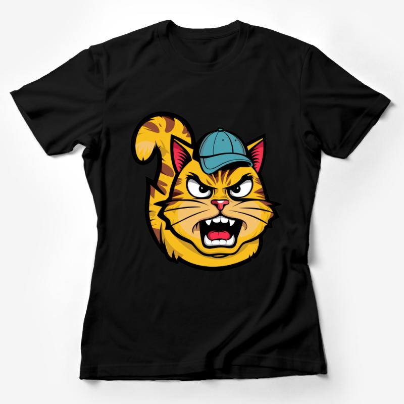 Funny Cartoon Cat Face T-Shirt, Graphic Tee with Cool Cat in Cap, Unisex Casual Shirt Female T-Shirt