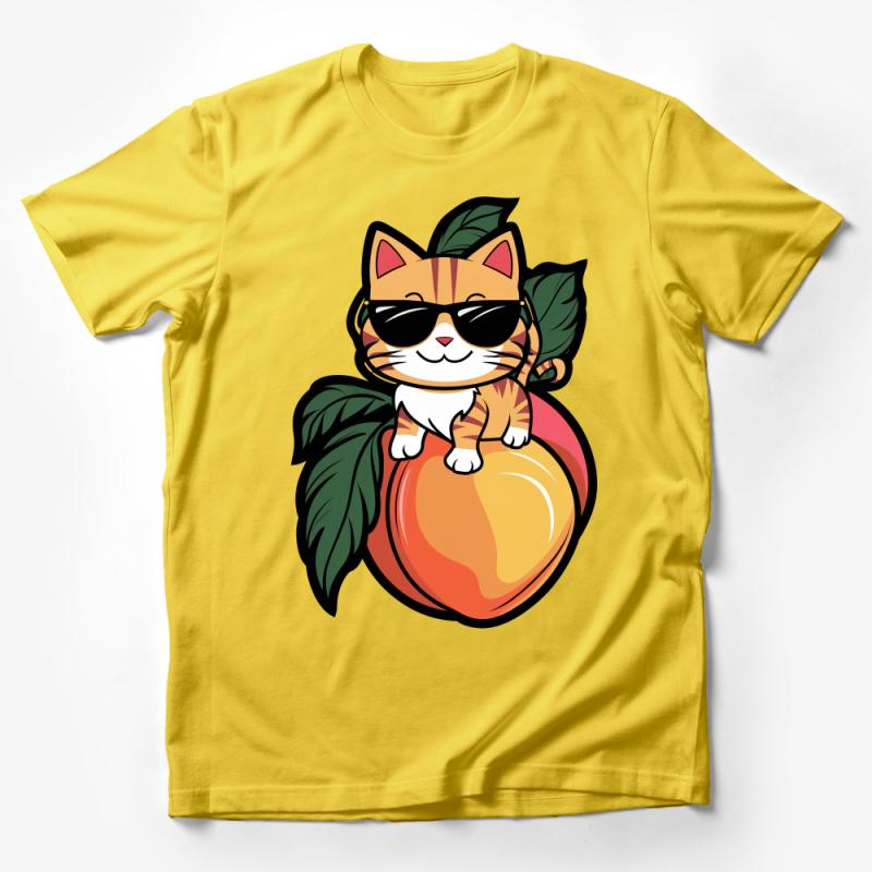 Cute Cat T-Shirt, Funny Cool Cat with Sunglasses, Peach Fruit Graphic Tee, Unisex Casual Summer Shirt, Animal Lover Gift Idea Male T-Shirt