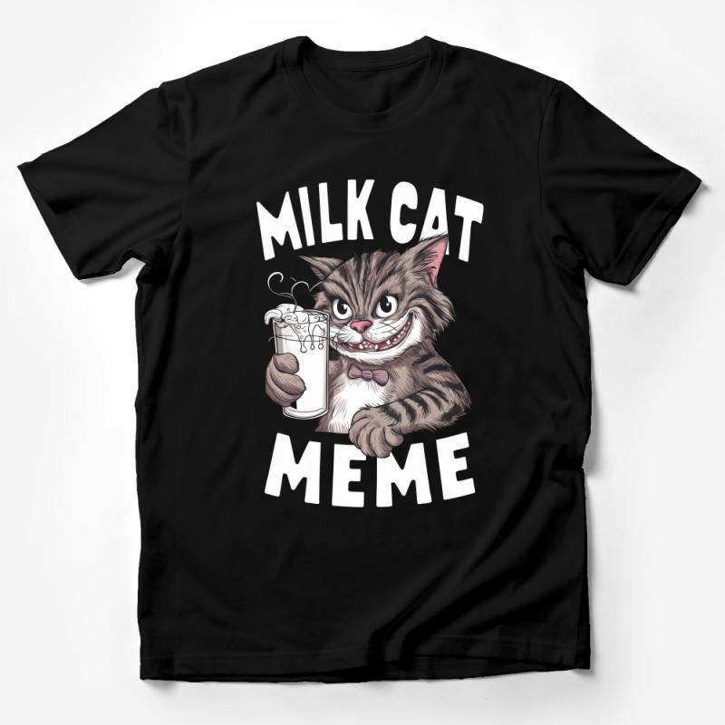 Funny Milk Cat Meme T-Shirt, Cute Cat Lovers Tee, Graphic Novelty Shirt, Unisex Casual Wear, Cat Meme Apparel Male T-Shirt