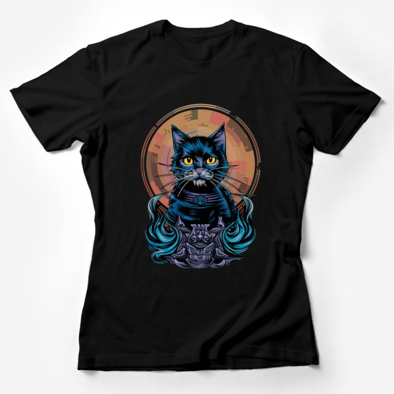 Unique Mystic Cat T-Shirt, Mystical Feline Graphic Tee, Boho Chic Animal Shirt, Hipster Cool Cat Apparel, Unisex Clothing Gift Female T-Shirt