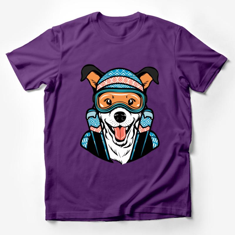 Ski-Loving Dog T-Shirt, Cute Winter Pup Graphic Tee, Snowboard Ski Goggles, Animal Lover Gift Male T-Shirt