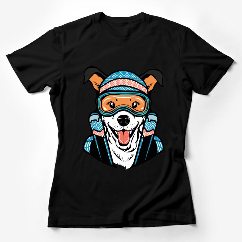 Ski-Loving Dog T-Shirt, Cute Winter Pup Graphic Tee, Snowboard Ski Goggles, Animal Lover Gift Female T-Shirt