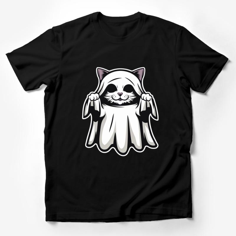 Cute Ghost Cat T-Shirt, Funny Halloween Kitty Tee, Spooky Ghost Costume Shirt, Cat Lover Gift Idea, Unisex Graphic Tee for All Ages Male T-Shirt