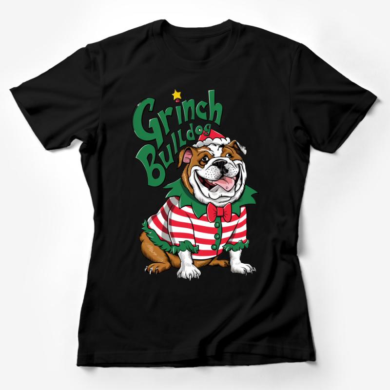 Grinch Bulldog Christmas T-Shirt, Festive Holiday Dog Lover Tee, Xmas Funny Graphic Shirt, Casual Canine Apparel, Gift for Pet Owners Female T-Shirt