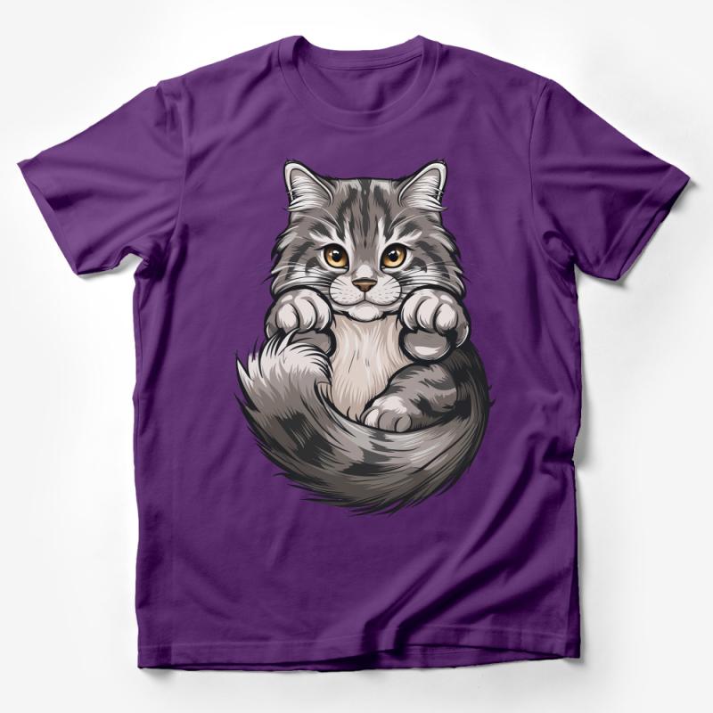 Cute Fluffy Cat T-Shirt, Adorable Feline Graphic Tee, Soft Cotton Unisex Shirt, Casual Kitten Top, Pet Lover Gift Idea, Animal Illustration Wear Male T-Shirt