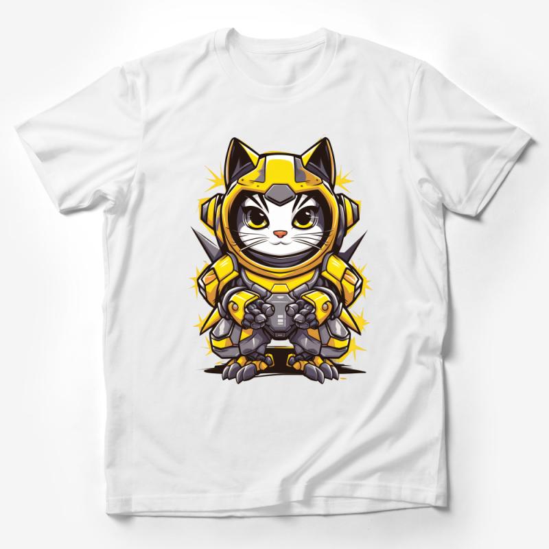 Kids Sci-Fi Cat T-Shirt, Cartoon Robot Feline, Yellow Armor Kitty Tee, Unisex Children's Clothing, Unique Gift for Cat Lovers Male T-Shirt