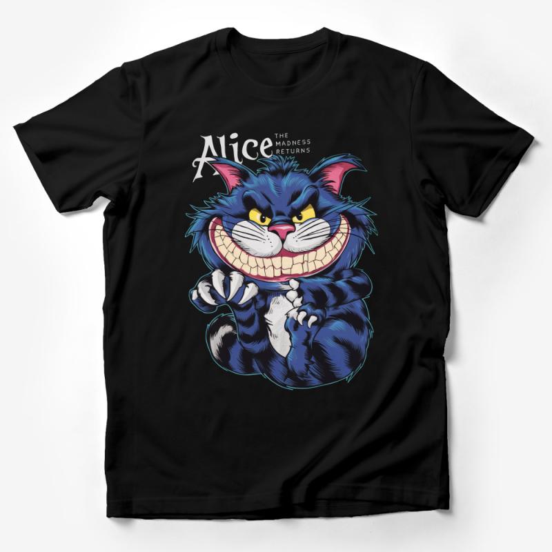 Alice Inspired Cheshire Cat Graphic Tee, Whimsical Fantasy Character T-Shirt, Unique Illustrated Apparel, Unisex Adult Clothing Male T-Shirt