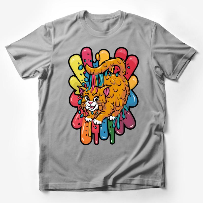 Colorful Cat Graphic T-Shirt, Funky Feline Art Tee, Vibrant Casual Streetwear, Unique Cat Lover Gift Idea, Unisex Male T-Shirt