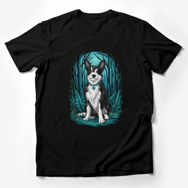 Cute Border Collie Puppy T-Shirt, Forest Animal Lover Tee, Dog Illustration, Unisex Graphic Shirt, Pet Owner Gift, Casual Wear Male T-Shirt