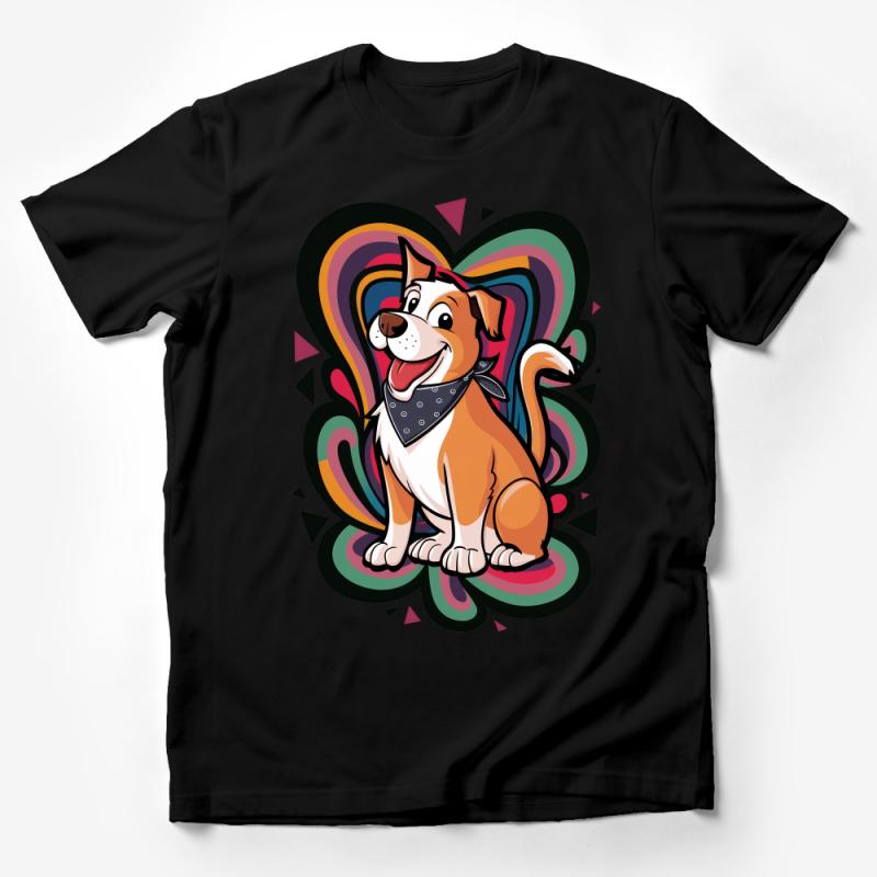 Colorful Cartoon Dog T-Shirt, Cute Puppy with Bandana, Unisex Graphic Tee, Vibrant Animal Lover Gift, Casual Wear Male T-Shirt