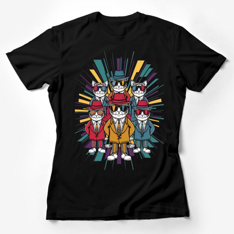 Hipster Cats T-Shirt, Cool Cats with Sunglasses, Funny Animal Shirt, Colorful Cat Lovers Tee, Funky Feline Graphic Tee, Unisex Gift Idea Female T-Shirt