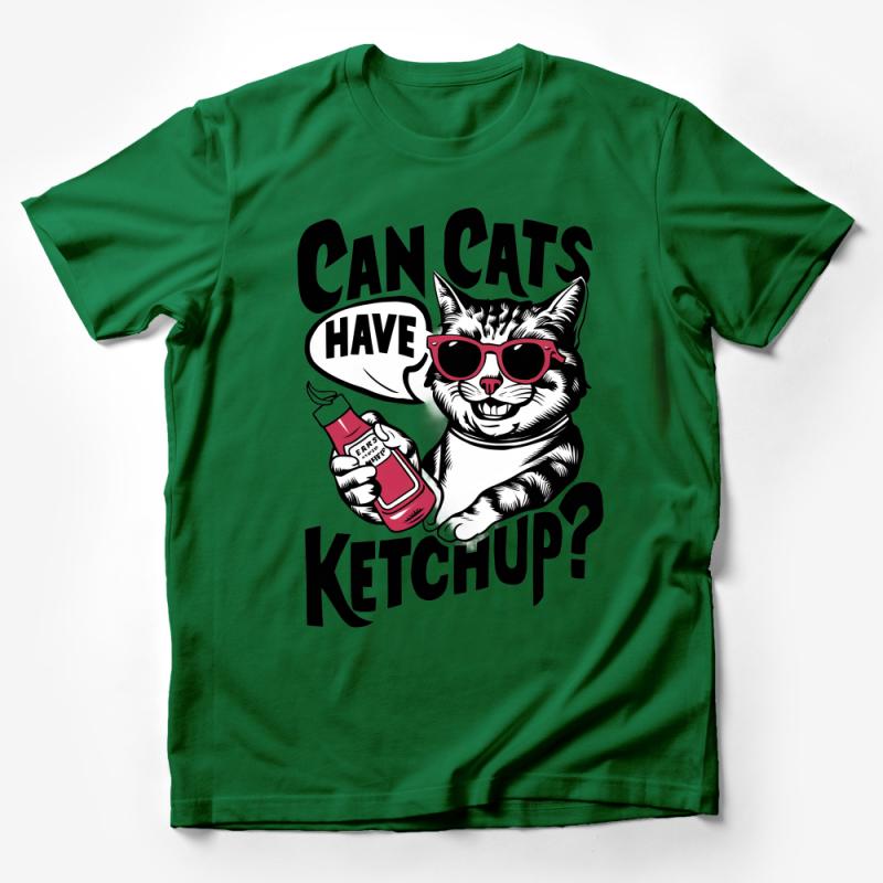 Funny Cat T-Shirt, Can Cats Have Ketchup, Quirky Cat Lover Tee, Unique Graphic Shirt, Gift for Cat Enthusiasts Male T-Shirt