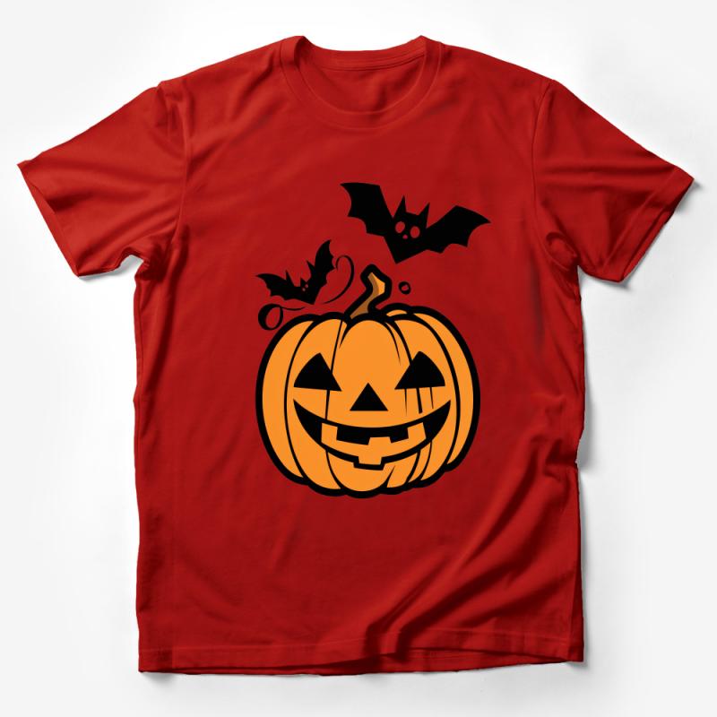 Halloween Pumpkin Bat Graphic Tee, Fun October Fall Shirt, Unisex Spooky Halloween Themed T-Shirt Male T-Shirt