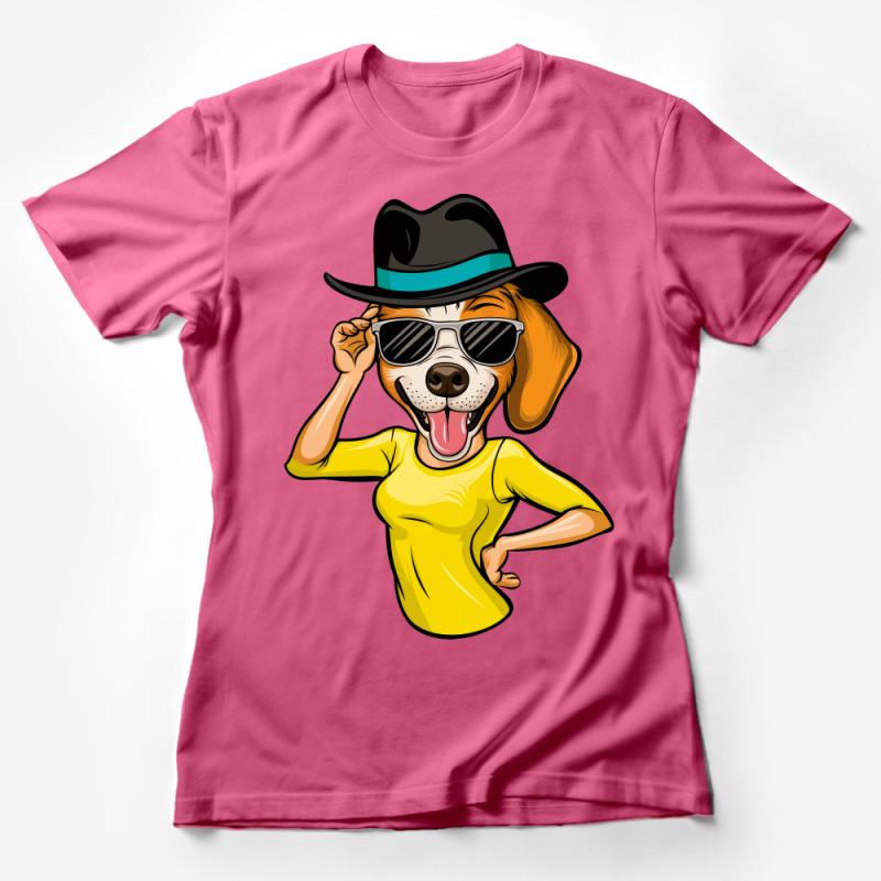 Cool Dog with Sunglasses and Hat Graphic T-Shirt, Unisex Casual Tee, Trendy Animal Illustration Shirt, Hipster Dog Lover Gift Idea Female T-Shirt