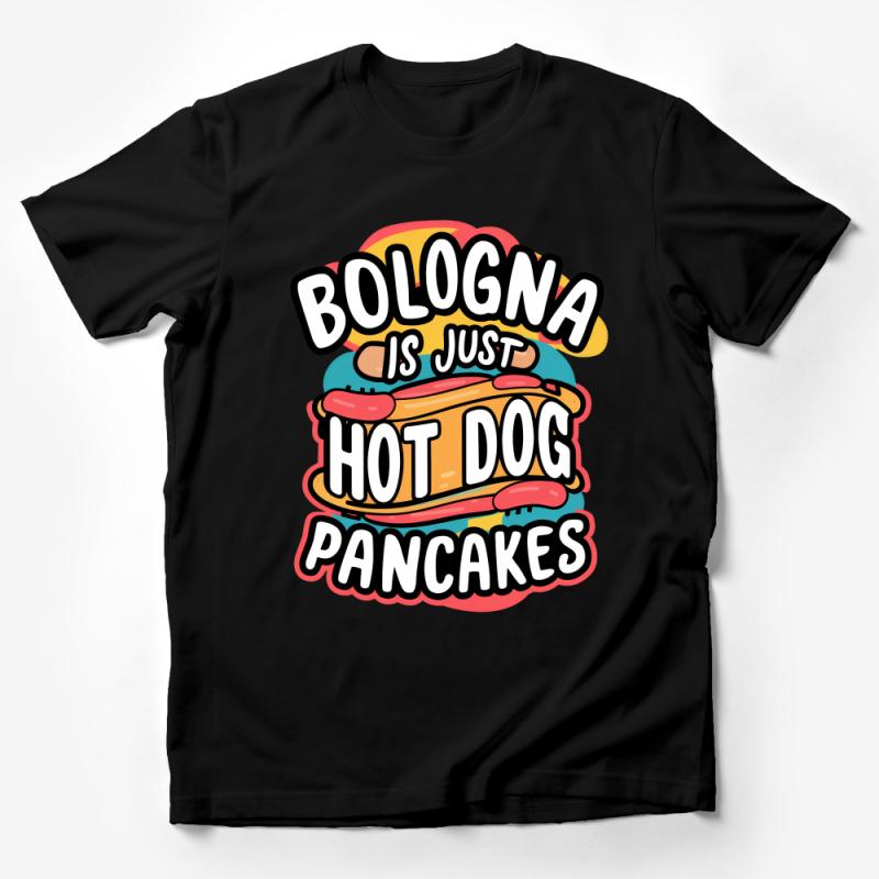 Funny Bologna Hot Dog Pancakes Shirt, Quirky Food Humor Tee, Graphic Novelty T-Shirt, Unique Comfort Food Clothing, Unisex Gift Idea Male T-Shirt