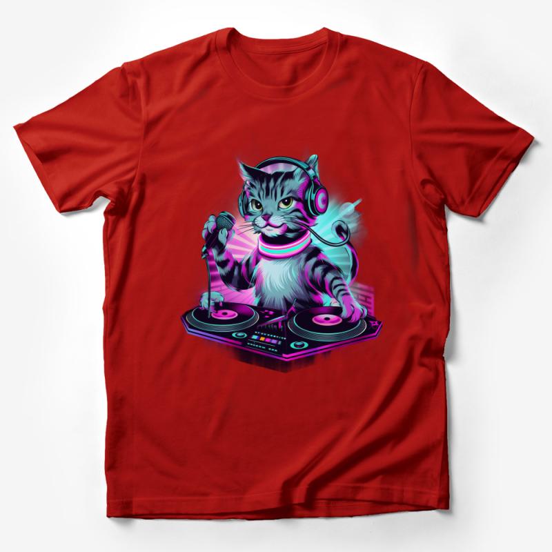 Cool Cat DJ T-Shirt, Neon Music Kitty Tee, Unisex Party Cat Shirt, Vibrant Animal Lover Gift, DJing Pet Clothing, Trendy Graphic Top Male T-Shirt