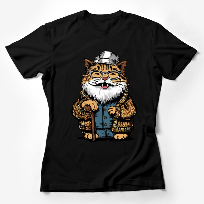 Hipster Cat T-Shirt, Cool Cat with Glasses Tee, Animal Lover Graphic Shirt, Unisex Fashion Trendy Top, Urban Style Cat Lover Gift Female T-Shirt